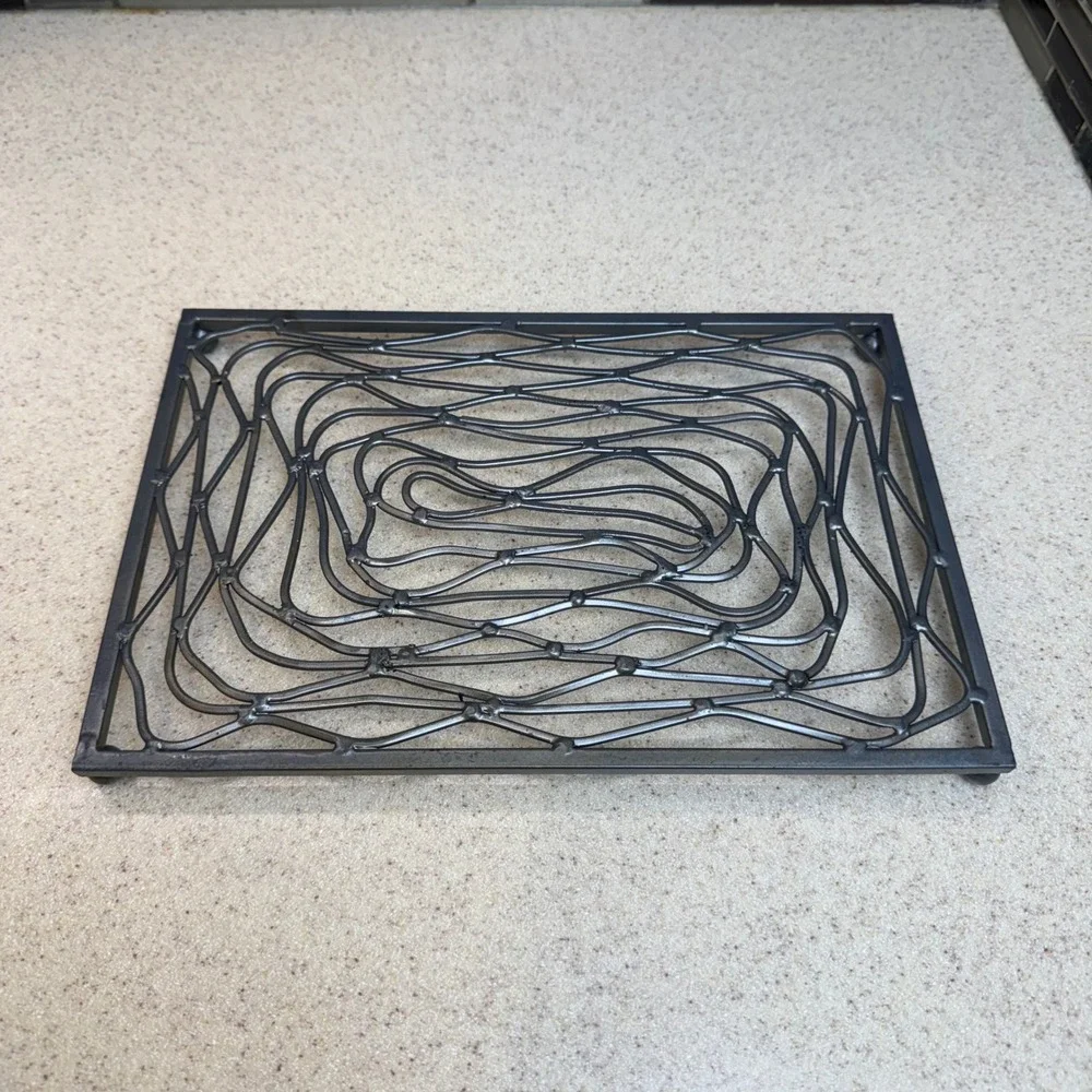 Industrial Welded Steel Swirl Metal Trivet Rectangular Hot Pad Gunmetal Gray